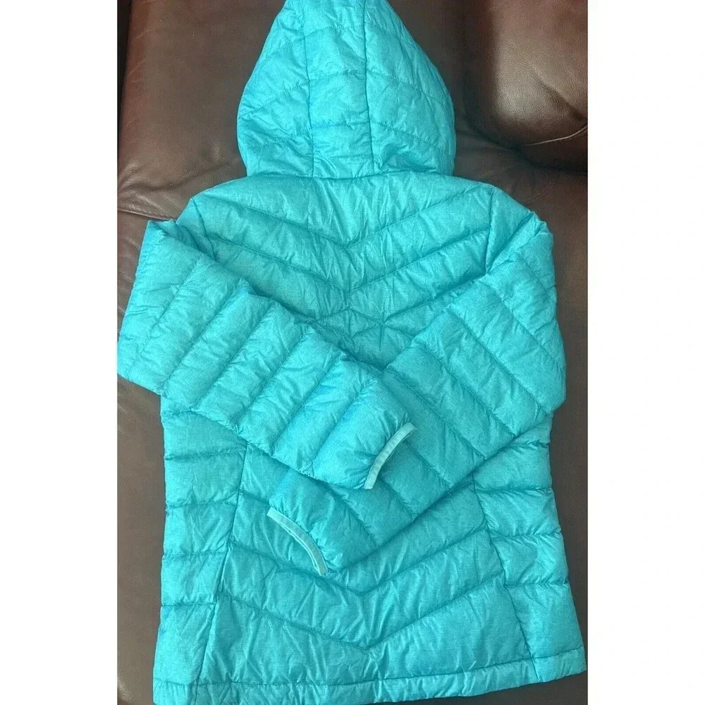 Gerry Kids Ultra Light Hooded Jacket Large (14-16) Turquoise Blue Fillpower 600